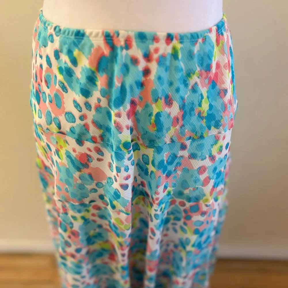 Ruby Rd Pink Blue Watercolor Flowy Ruffle Maxi Skirt Size 20W